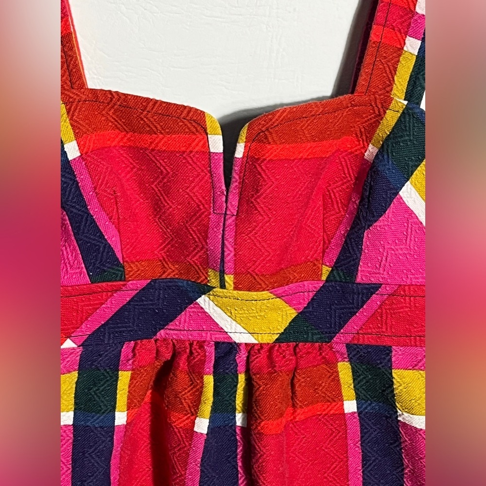 Trina Turk Nanna Dress Multicolor Plaid Sleeveless Adjustable Lined Cotton 0 - Picture 2 of 14